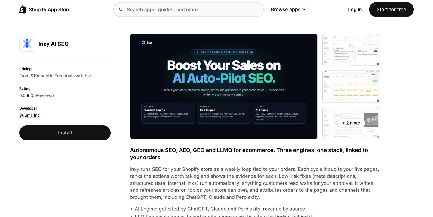 Inxy AI SEO is live on the Shopify App Store
