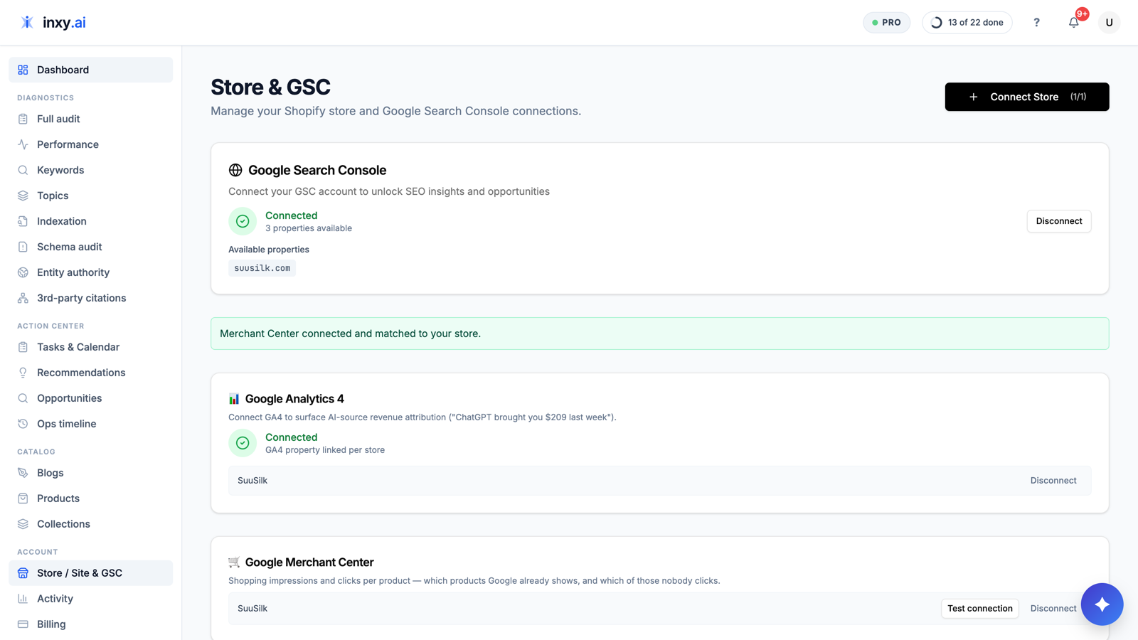 Store connections for Search Console, Google Analytics 4 and Merchant Center