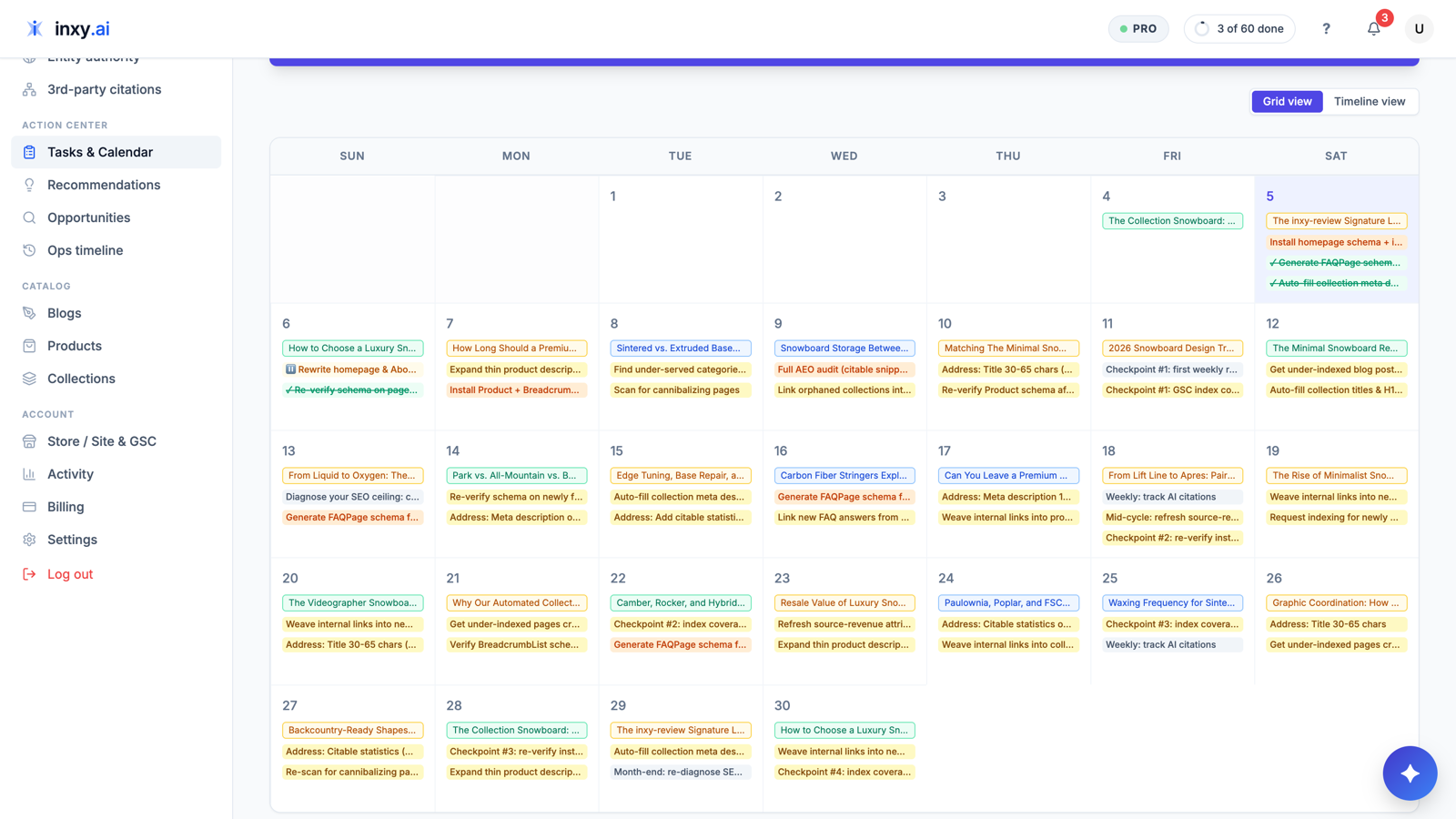 The 30-day plan as dated tasks on a calendar